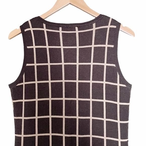 Adrienne Vittadini Sweater Knit Dress Gray Cream Windowpane Plaid Size Medium - Picture 5 of 11